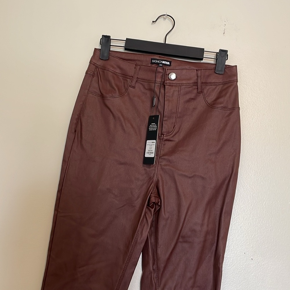 Fashion Nova | Brown Sammie High Rise Faux Leather Pants - Picture 3 of 7